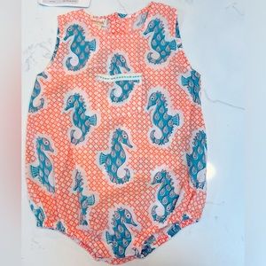 Almirah Neon Orange & Turquoise Seahorse Onesie. NWT Size 3-6 months.
